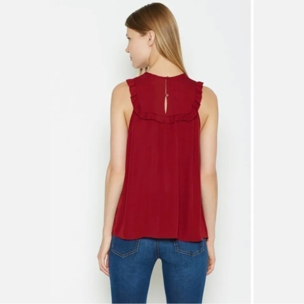 Joie SILK Gemini Silk Ruffle Sleeveless Tank Bordeaux Rose Dark Red Size S $208 - Picture 14 of 15